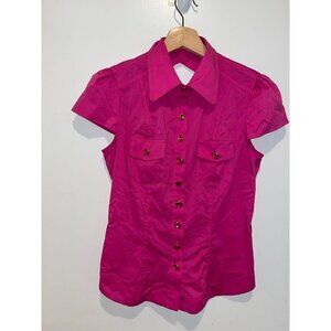 Y2K Joseph Ribkoff Womens Pink Short Sleeve Button-Up Blouse Size 8